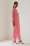 Buy_Sage Saga_Coral Linen Woven Stripe Kurta V-neck Sophia Tasselled Palazzo Set _Online_at_Aza_Fashions