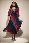 Buy_Whimsical By Shica_Multi Color Organza Satin Printed Stroke U Neck Cape Dress _at_Aza_Fashions