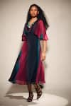 Buy_Whimsical By Shica_Multi Color Organza Satin Printed Stroke U Neck Cape Dress _Online_at_Aza_Fashions