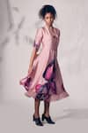 Buy_Whimsical By Shica_Pink Organza Satin Printed Chrysanthemum Flower V-neck Layered Dress _Online_at_Aza_Fashions