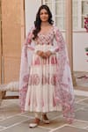 Buy_KARAJ JAIPUR_White Dobby Cotton Print Gul Sweetheart Neck Handblock Anarkali Set _at_Aza_Fashions