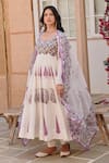 KARAJ JAIPUR_White Dobby Cotton Print Bahar Sweetheart Neck Handblock Anarkali Set _at_Aza_Fashions