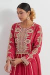 Shop_Ikshita Choudhary_Red Light Chanderi Hand Embroidered Gota Round Anarkali With Pant _Online_at_Aza_Fashions