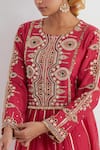 Buy_Ikshita Choudhary_Red Kurta And Pant Light Chanderi Hand Embroidered Gota Round Anarkali Set _Online_at_Aza_Fashions