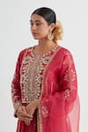 Shop_Ikshita Choudhary_Red Kurta And Pant Light Chanderi Hand Embroidered Gota Round Anarkali Set _at_Aza_Fashions