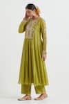 Ikshita Choudhary_Green Light Chanderi Hand Embroidered Gota Round Anarkali And Pant Set _Online_at_Aza_Fashions