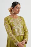 Ikshita Choudhary_Green Kurta And Pant Light Chanderi Hand Embroidered Gota Round Anarkali Set _Online_at_Aza_Fashions