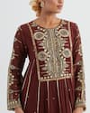 Buy_Ikshita Choudhary_Maroon Kurta And Pant Light Chanderi Hand Embroidered Gota Yoke Anarkali Set _Online_at_Aza_Fashions