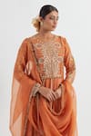 Buy_Ikshita Choudhary_Orange Kurta And Pant Light Chanderi Hand Embroidered Gota Yoke Anarkali Set _Online_at_Aza_Fashions