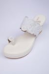 Shop_Schon Zapato_White Embroidered Whisper Bead Wedges _at_Aza_Fashions