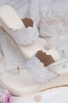 Schon Zapato_White Embroidered Whisper Bead Wedges _Online_at_Aza_Fashions