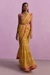 Buy_Kalista_Yellow Viscose Silk Print Jashn Bahar Inaya Pre Draped Saree With Blouse _at_Aza_Fashions