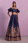 Buy_Kalista_Blue Viscose Silk Print Gardenia Off Amelia And Embellished Lehenga With Blouse _at_Aza_Fashions