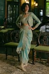 Buy_Aditi Gupta_Blue Silk Zari Tissue Embroidered Paisley Draped Skirt Set With Crop Jacket _at_Aza_Fashions