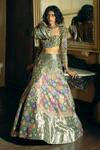 Buy_Aditi Gupta_Grey Silk Tissue Embroidered Cutwork Lehenga Blouse Set _at_Aza_Fashions