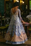 Shop_Aditi Gupta_Blue Silk Zari Tissue Embroidery Paisley Plunge Gota Jacket And Lehenga Set _at_Aza_Fashions