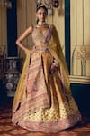 Buy_Aditi Gupta_Yellow Silk Organza Jacquard Banarasi Embroidered Asymmetric Bridal Lehenga Set _at_Aza_Fashions