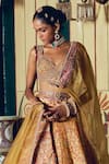 Aditi Gupta_Yellow Silk Organza Jacquard Banarasi Embroidered Asymmetric Bridal Lehenga Set _Online_at_Aza_Fashions