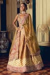 Buy_Aditi Gupta_Yellow Silk Organza Jacquard Banarasi Embroidered Asymmetric Bridal Lehenga Set _Online_at_Aza_Fashions