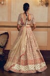 Shop_Aditi Gupta_Ivory Silk Jacquard Banarasi Zardosi Embroidered Asymmetrical Lehenga Set _at_Aza_Fashions