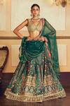 Buy_Aditi Gupta_Green Silk Organza Jacquard Banarasi Embroidered Kalidar Bridal Lehenga Set _at_Aza_Fashions