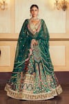 Buy_Aditi Gupta_Green Silk Organza Jacquard Banarasi Embroidered Kalidar Bridal Lehenga Set _Online_at_Aza_Fashions