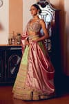 Buy_Aditi Gupta_Green Silk Zari Tissue Embroidery Floral Jacquard Banarasi Bridal Lehenga Set _at_Aza_Fashions