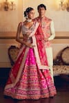 Aditi Gupta_Pink Silk Organza Embroidery Paisley Cutwork Zardosi Bridal Lehenga Set _Online_at_Aza_Fashions