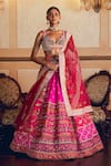 Buy_Aditi Gupta_Pink Silk Organza Embroidery Paisley Cutwork Zardosi Bridal Lehenga Set _Online_at_Aza_Fashions