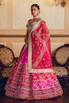 Shop_Aditi Gupta_Pink Silk Organza Embroidery Paisley Cutwork Zardosi Bridal Lehenga Set _Online_at_Aza_Fashions