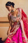 Aditi Gupta_Pink Silk Organza Embroidery Paisley Cutwork Zardosi Bridal Lehenga Set _at_Aza_Fashions