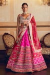 Buy_Aditi Gupta_Pink Silk Organza Embroidery Paisley Cutwork Zardosi Bridal Lehenga Set _at_Aza_Fashions