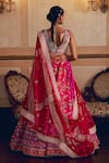 Shop_Aditi Gupta_Pink Silk Organza Embroidery Paisley Cutwork Zardosi Bridal Lehenga Set _at_Aza_Fashions