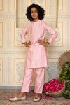 Buy_Mini Trails_Peach Stripe Cotton Dori Detailed Kurta With Pant _at_Aza_Fashions