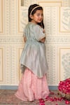 Shop_Mini Trails_Blue Cotton Silk Embroidered Floral Kaftan With Sharara _at_Aza_Fashions