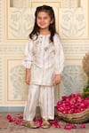 Buy_Mini Trails_Beige Stripe Cotton Zari Detailed Kurta With Salwar _at_Aza_Fashions