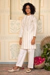 Mini Trails_Beige Cotton Zari Detailed Kurta With Pant _Online_at_Aza_Fashions