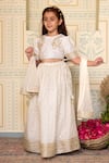 Buy_Mini Trails_Beige Cotton Silk Embroidered Butta Floral Blouse Lehenga Set _at_Aza_Fashions