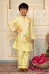 Buy_Mini Trails_Yellow Cotton Floral Detailed Bundi With Kurta Set _at_Aza_Fashions