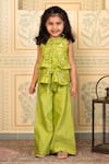 Buy_Mini Trails_Green Cotton Silk Embroidered Floral Frill Detailed Top With Pant _at_Aza_Fashions