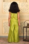 Shop_Mini Trails_Green Cotton Silk Embroidered Floral Frill Detailed Top With Pant _at_Aza_Fashions