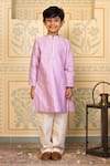 Buy_Mini Trails_Purple Cotton Embroidered Floral Placket Kurta With Pant _at_Aza_Fashions