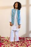 Buy_Mini Trails_Blue Cotton Floral Embroidered Bundi With Kurta Set _at_Aza_Fashions