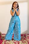 Buy_Mini Trails_Blue Cotton Silk Floral Embroidered Jumpsuit _at_Aza_Fashions