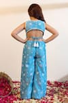 Shop_Mini Trails_Blue Cotton Silk Floral Embroidered Jumpsuit _at_Aza_Fashions