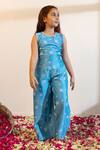 Mini Trails_Blue Cotton Silk Floral Embroidered Jumpsuit _Online_at_Aza_Fashions