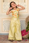 Buy_Mini Trails_Yellow Cotton Silk Floral Applique Detailed Top With Pant _at_Aza_Fashions