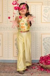 Mini Trails_Yellow Cotton Silk Floral Applique Detailed Top With Pant _Online_at_Aza_Fashions