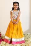 Buy_Mini Trails_Yellow Cotton Glace Printed Floral Blouse With Lehenga _at_Aza_Fashions