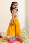 Mini Trails_Yellow Cotton Glace Printed Floral Blouse With Lehenga _Online_at_Aza_Fashions